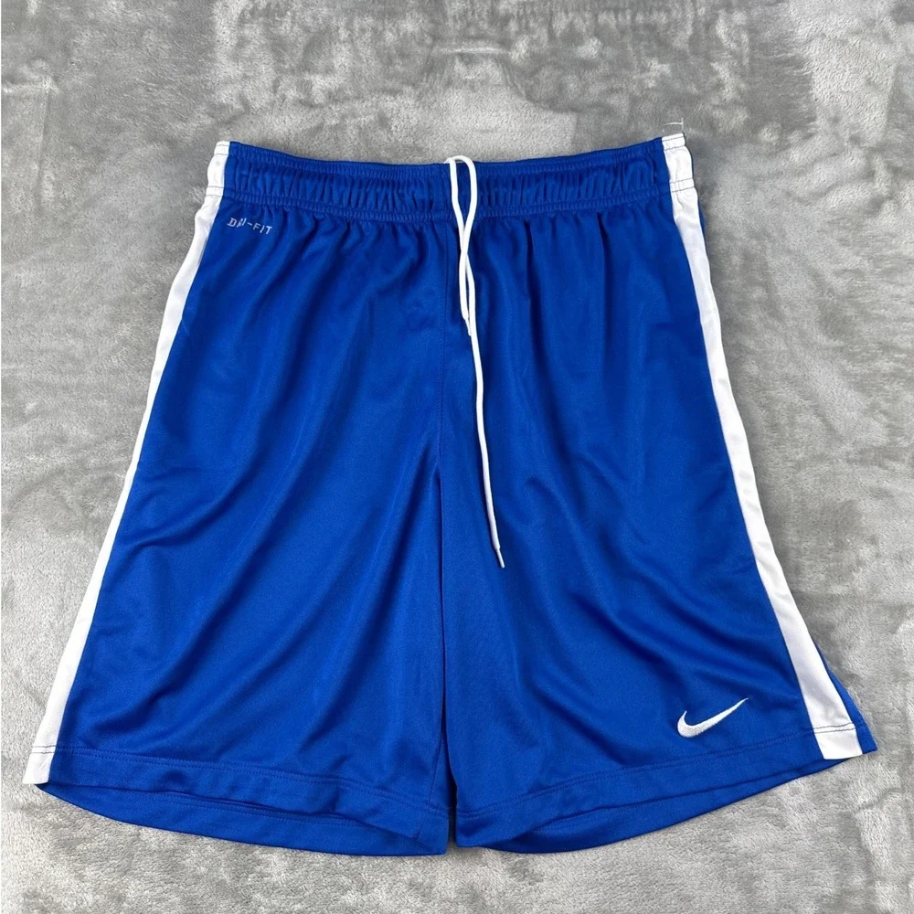 Nike Shorts Mens Large Dri-FIT Blue White Stripe Athletic EUC
